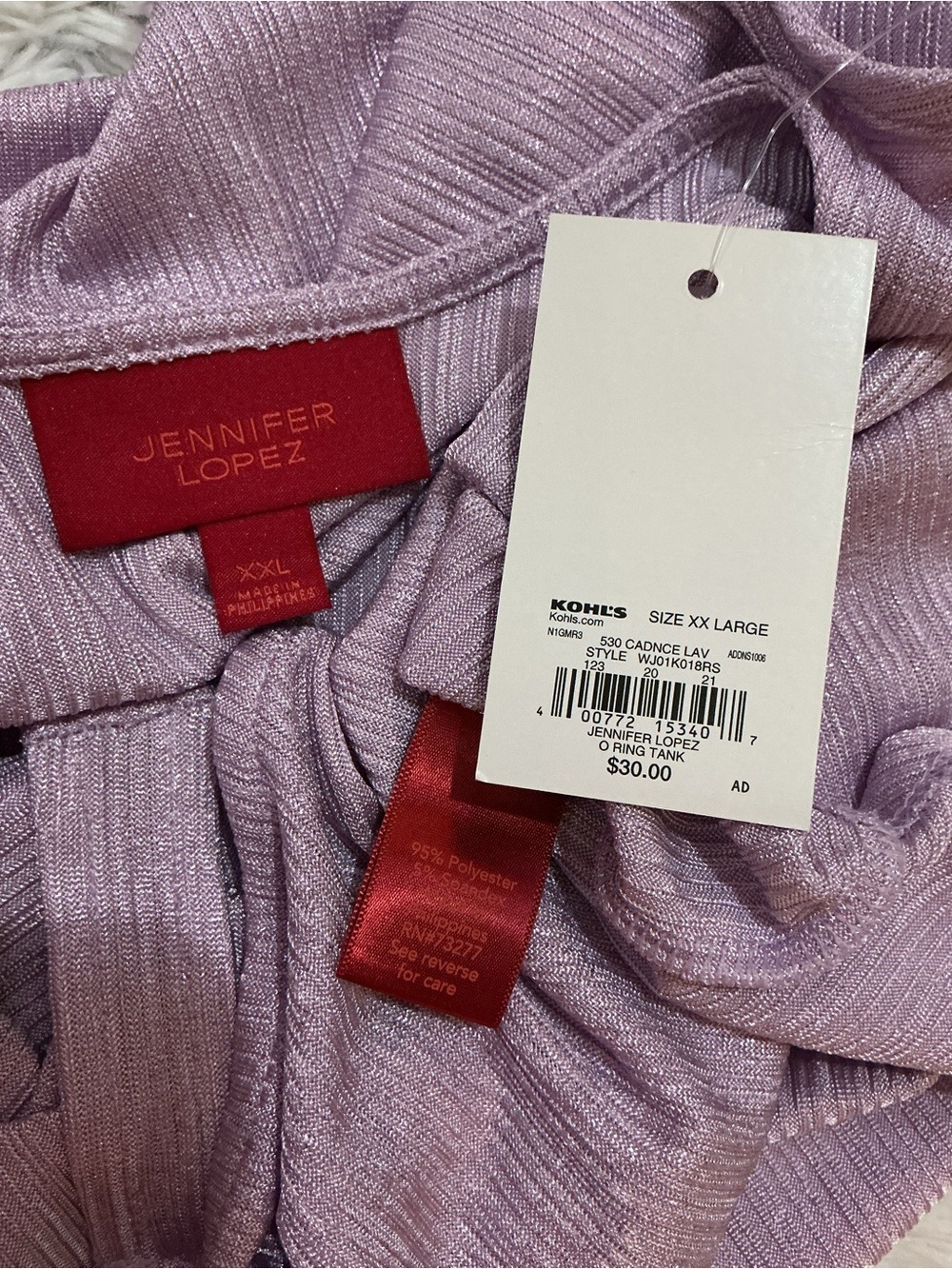 NWT Jennifer Lopez XXL soft lavendar Shimmer Ring Strap Tank Top Plus Size - Picture 2 of 11